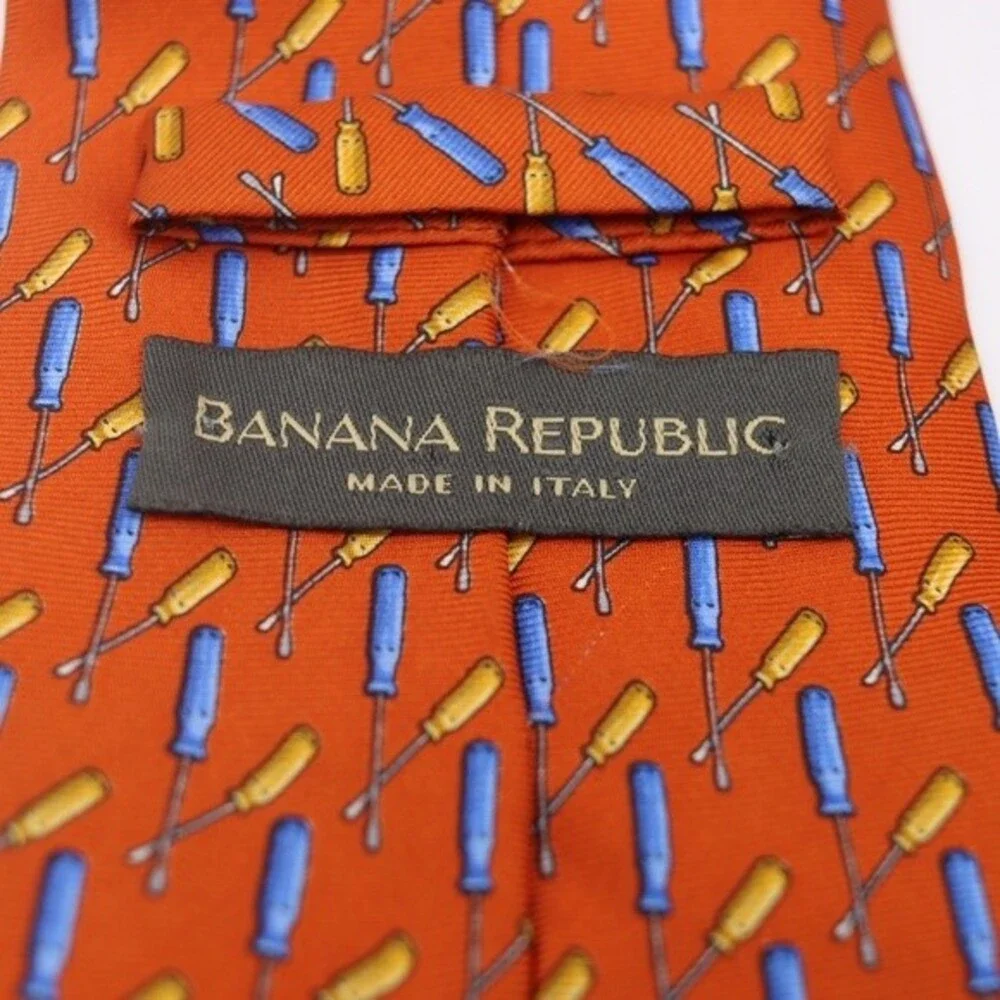 Banana Republic Orange Tool Screwdriver Novelty Print Necktie 100% Silk Tie
